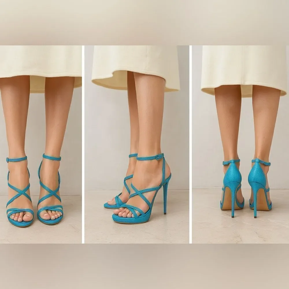 🆕 NEW Casadei Sparkling Strappy Stiletto Heels – Blue Glitter